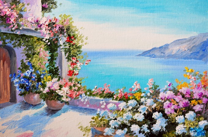 Oil painting - Villa near the sea